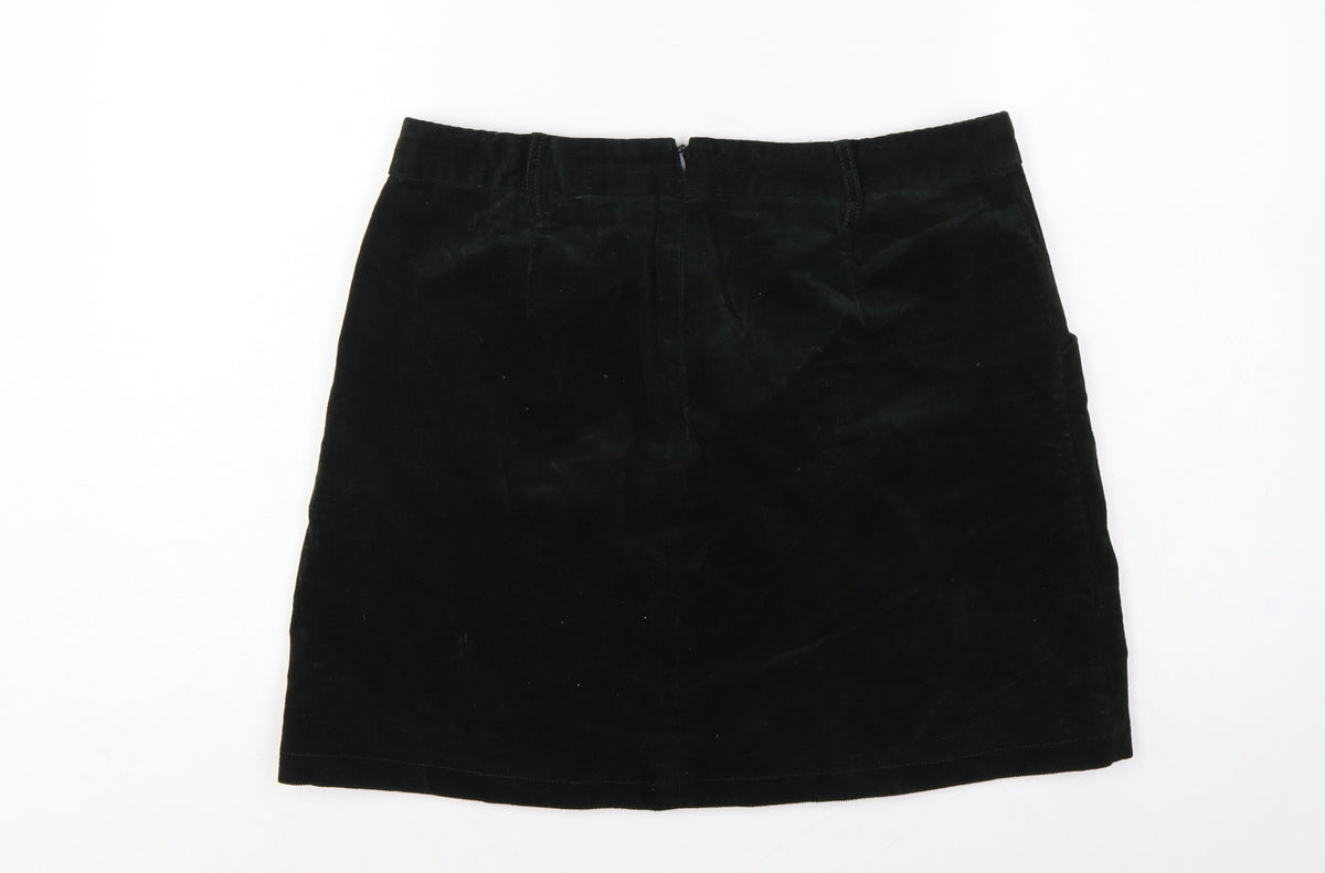 Monsoon Women’s Black UK 14 Corduroy A-Line Mini Skirt Buttons