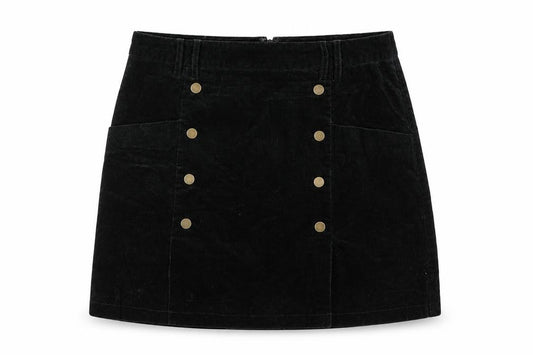 Monsoon Women’s Black UK 14 Corduroy A-Line Mini Skirt Buttons