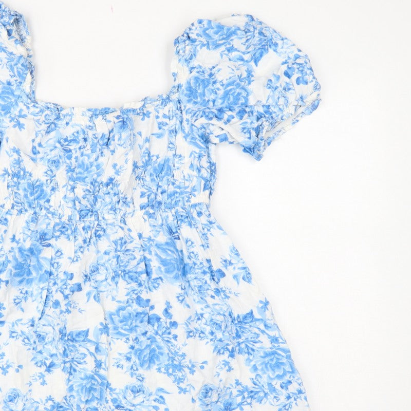 New Look Women Blue Floral Puff Sleeve Fit & Flare Dress UK 10