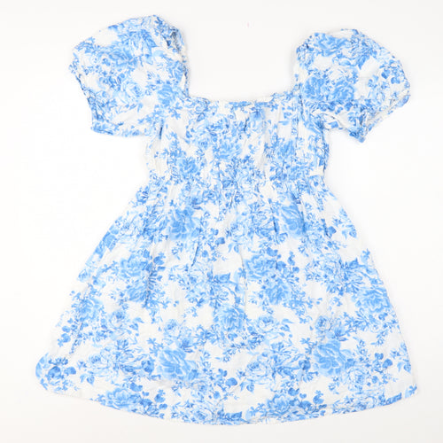 New Look Women Blue Floral Puff Sleeve Fit & Flare Dress UK 10