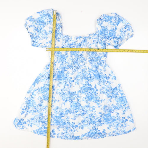 New Look Women Blue Floral Puff Sleeve Fit & Flare Dress UK 10
