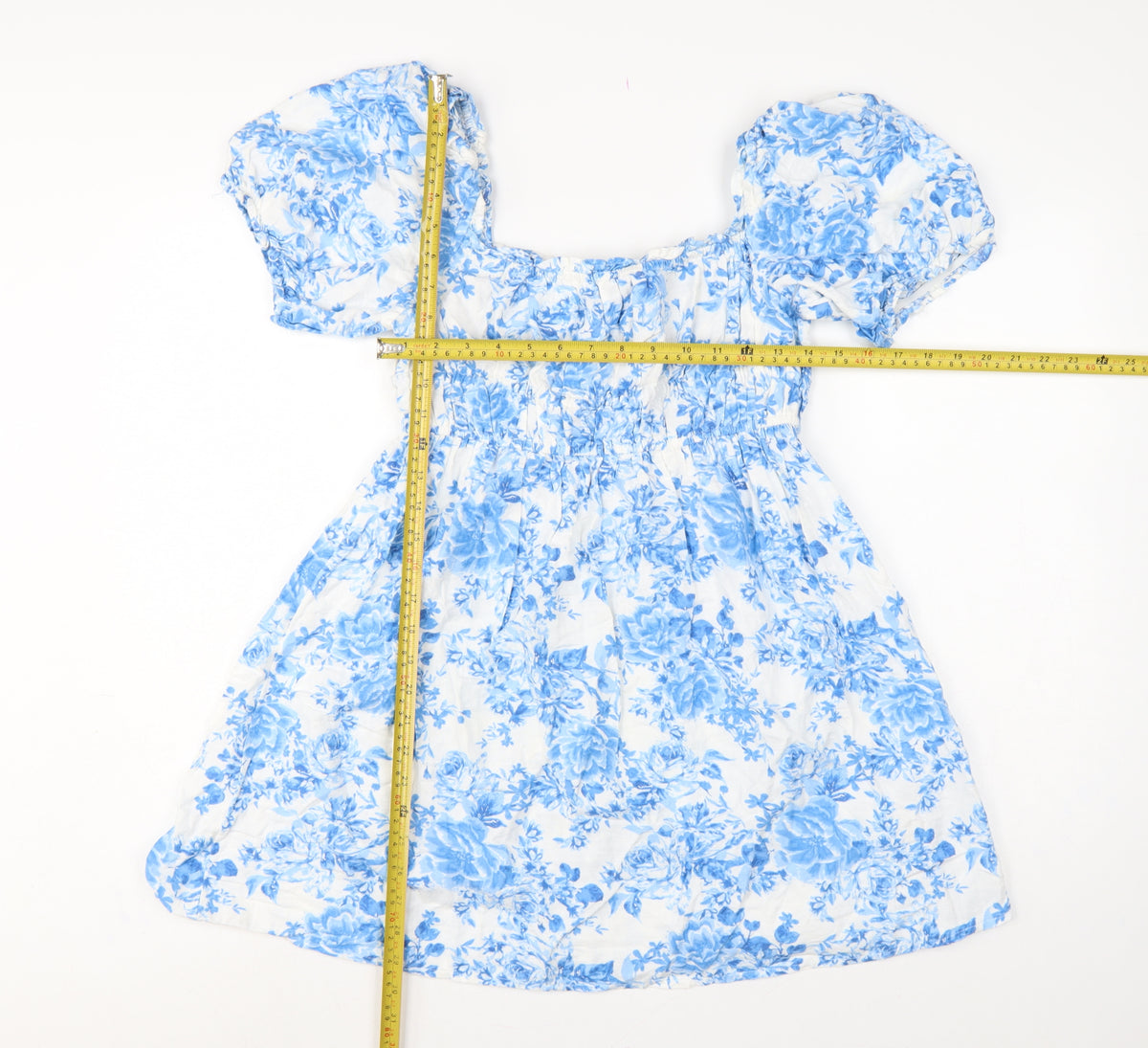 New Look Women Blue Floral Puff Sleeve Fit & Flare Dress UK 10