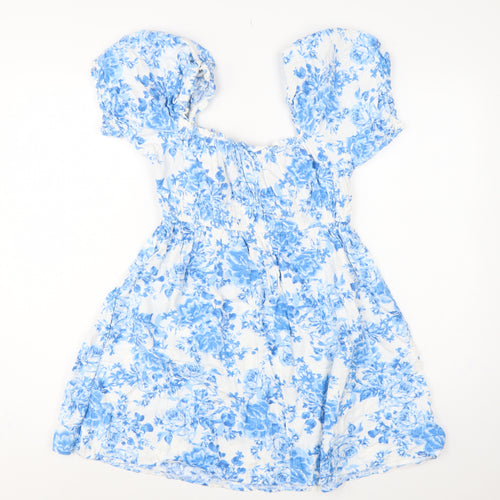 New Look Women Blue Floral Puff Sleeve Fit & Flare Dress UK 10