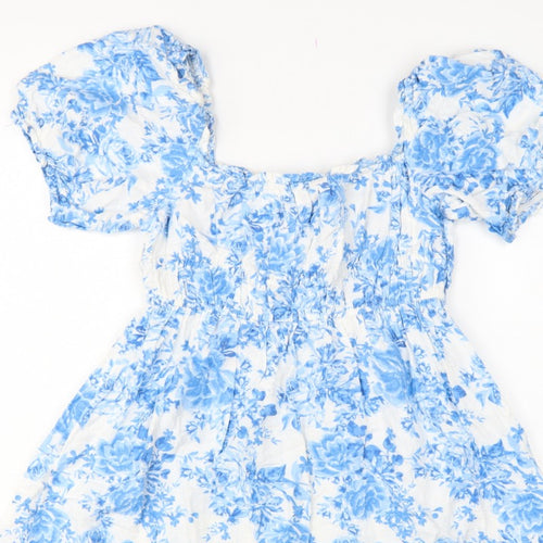 New Look Women Blue Floral Puff Sleeve Fit & Flare Dress UK 10