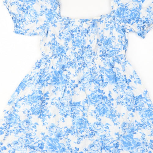 New Look Women Blue Floral Puff Sleeve Fit & Flare Dress UK 10