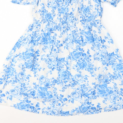 New Look Women Blue Floral Puff Sleeve Fit & Flare Dress UK 10