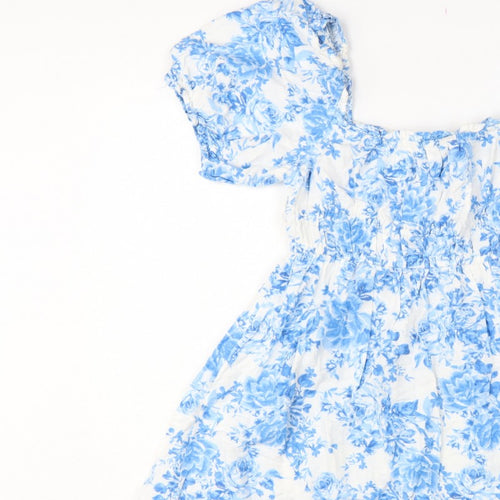 New Look Women Blue Floral Puff Sleeve Fit & Flare Dress UK 10