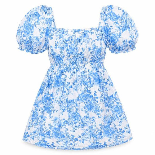 New Look Women Blue Floral Puff Sleeve Fit & Flare Dress UK 10