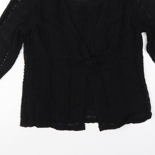 Alex & Co. Women Black UK 14 Crochet Kimono Open Front Top