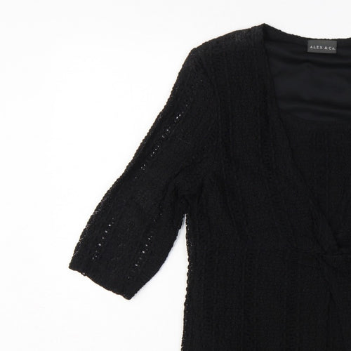Alex & Co. Women Black UK 14 Crochet Kimono Open Front Top