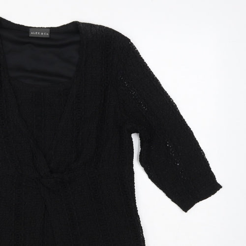 Alex & Co. Women Black UK 14 Crochet Kimono Open Front Top