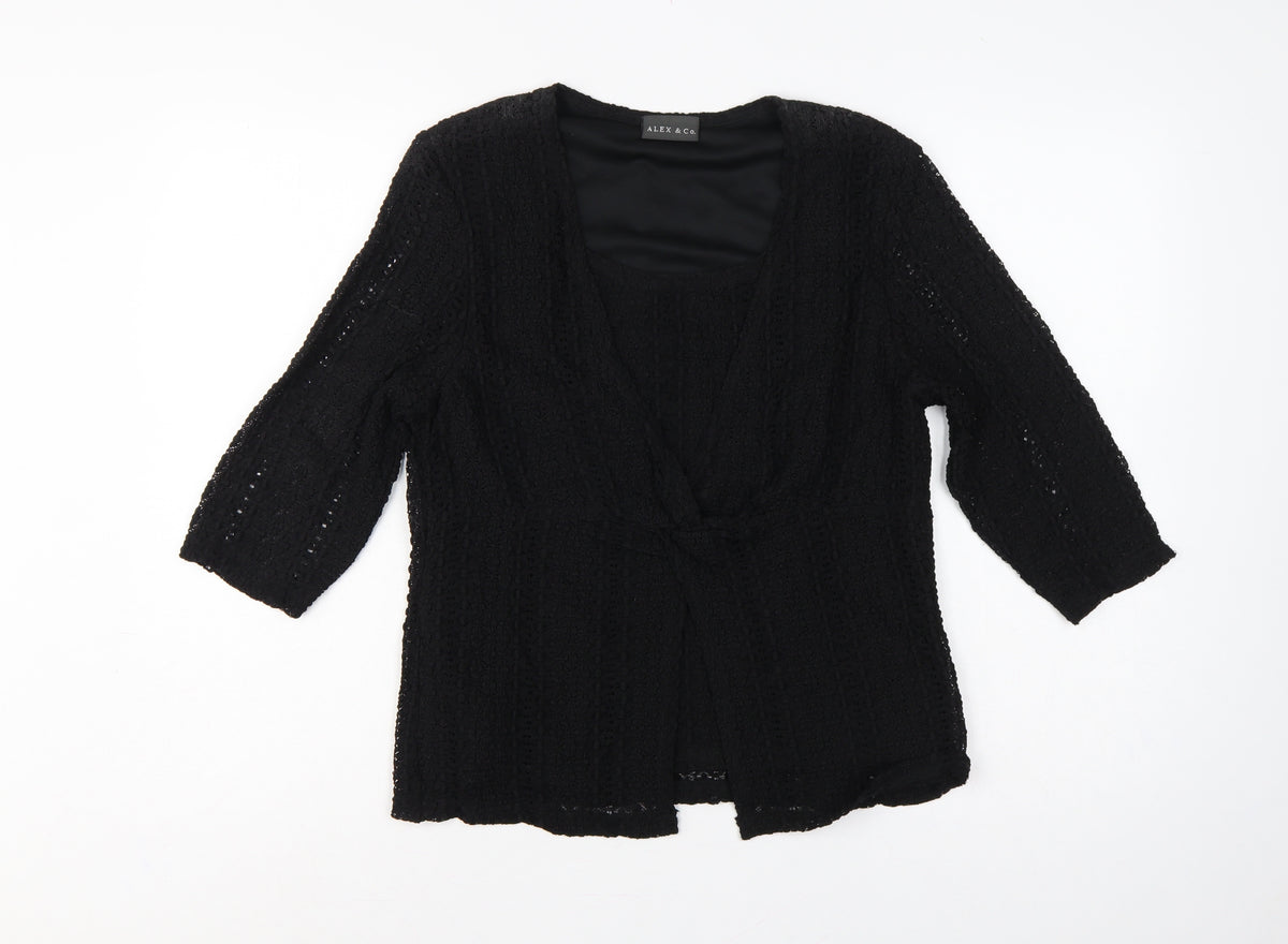 Alex & Co. Women Black UK 14 Crochet Kimono Open Front Top