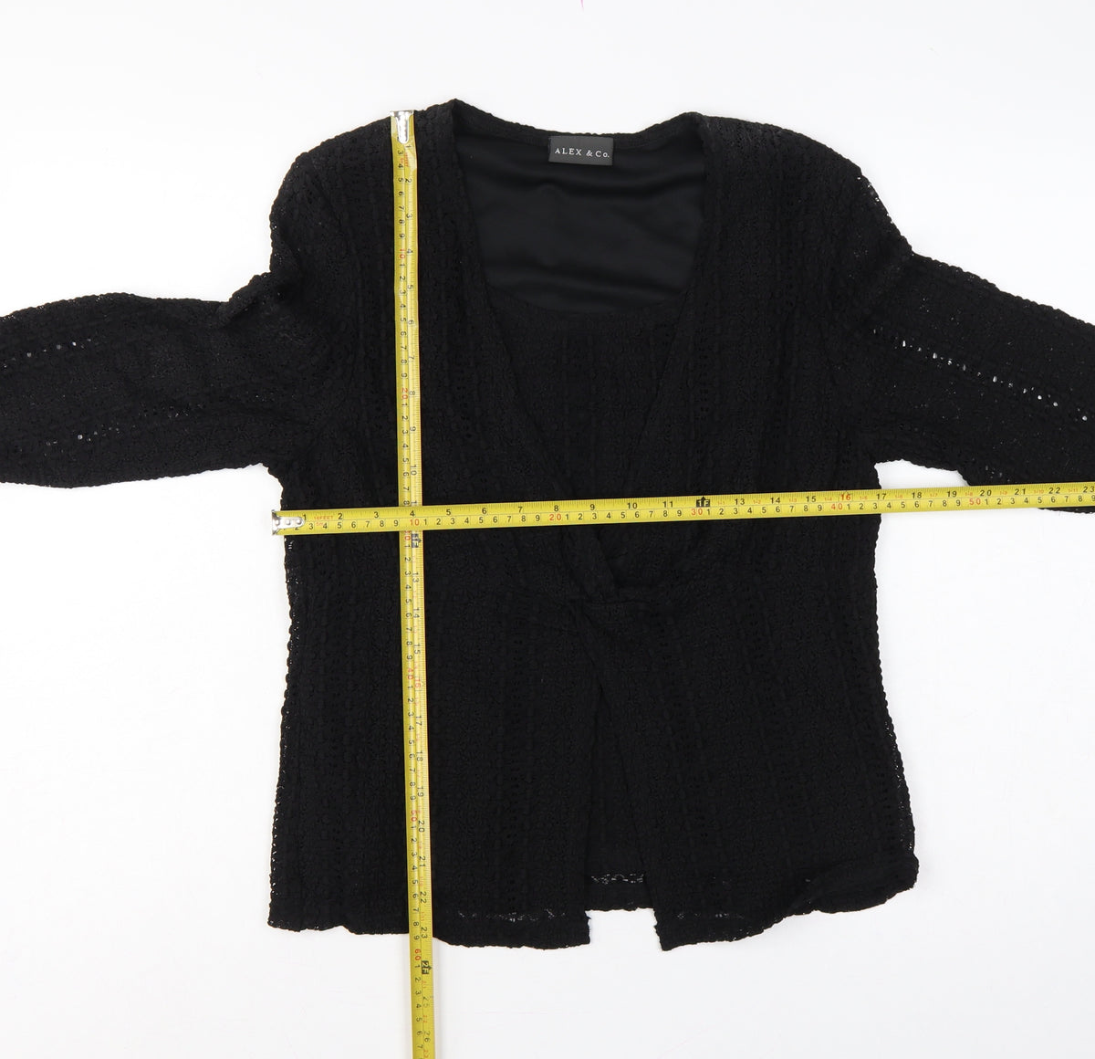 Alex & Co. Women Black UK 14 Crochet Kimono Open Front Top