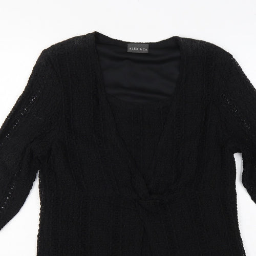 Alex & Co. Women Black UK 14 Crochet Kimono Open Front Top