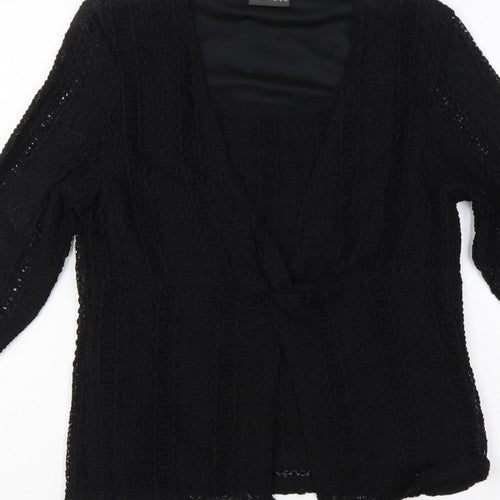 Alex & Co. Women Black UK 14 Crochet Kimono Open Front Top