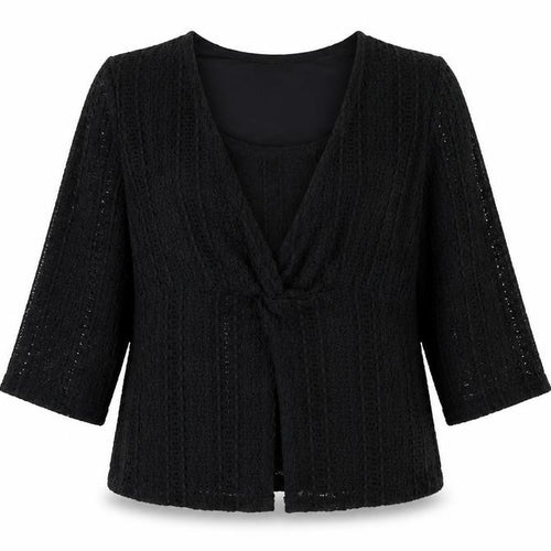 Alex & Co. Women Black UK 14 Crochet Kimono Open Front Top