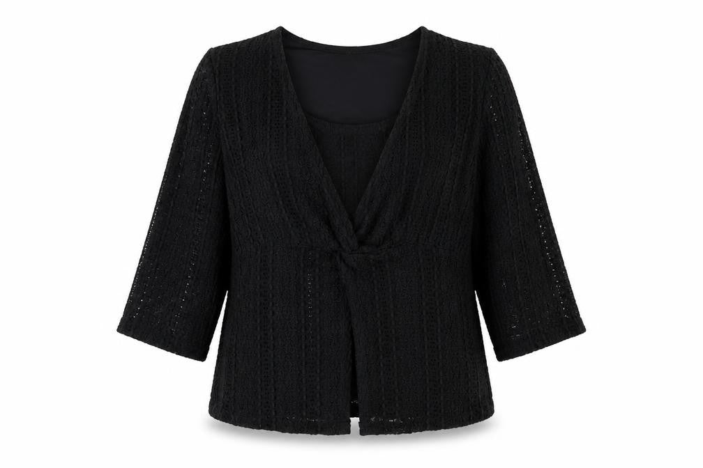 Alex & Co. Women Black UK 14 Crochet Kimono Open Front Top