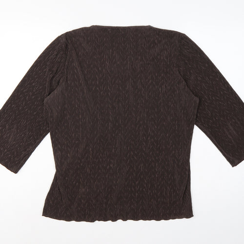 Windsmoor Women’s Brown M Wrap Blouse 3/4 Sleeve Beaded V-Neck