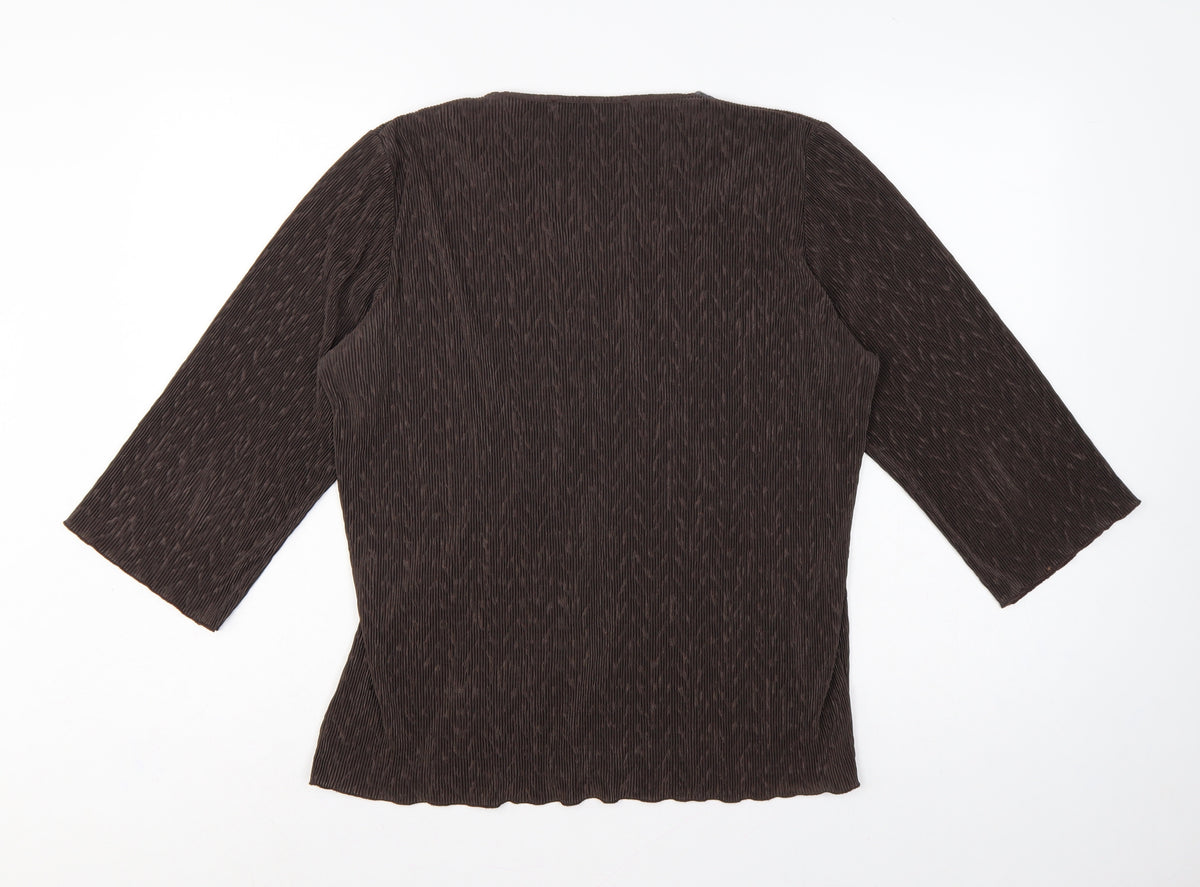 Windsmoor Women’s Brown M Wrap Blouse 3/4 Sleeve Beaded V-Neck