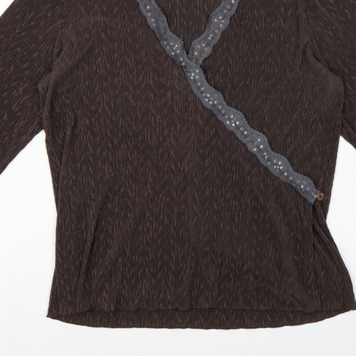 Windsmoor Women’s Brown M Wrap Blouse 3/4 Sleeve Beaded V-Neck