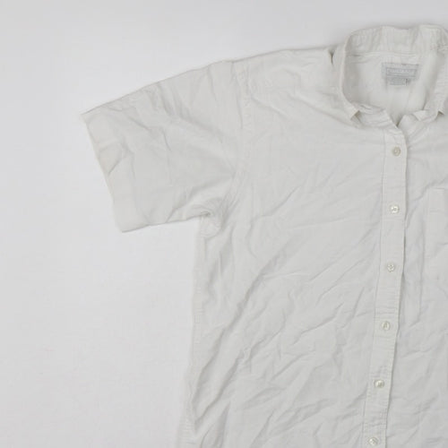 Lands' End Women White UK 14 Classic Short Sleeve Button-Up Shirt