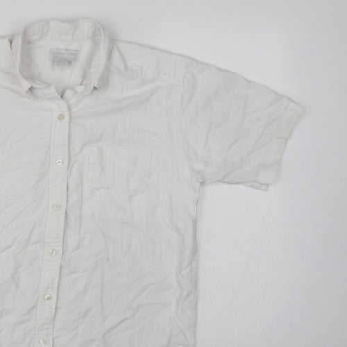 Lands' End Women White UK 14 Classic Short Sleeve Button-Up Shirt