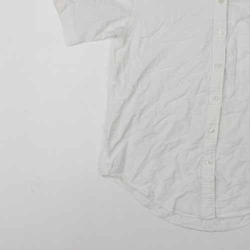 Lands' End Women White UK 14 Classic Short Sleeve Button-Up Shirt
