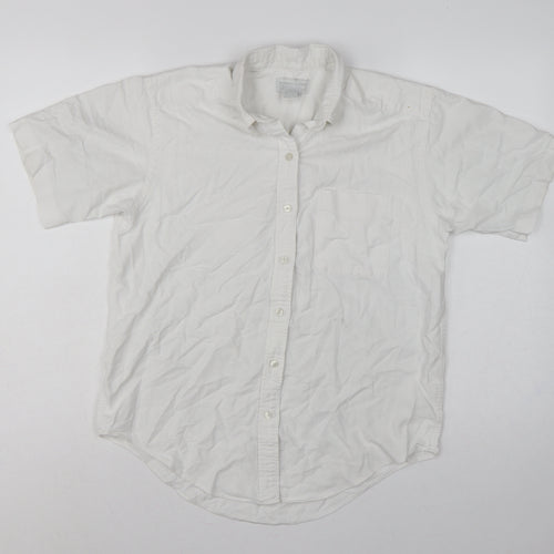Lands' End Women White UK 14 Classic Short Sleeve Button-Up Shirt