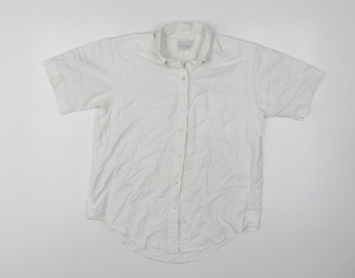 Lands' End Women White UK 14 Classic Short Sleeve Button-Up Shirt