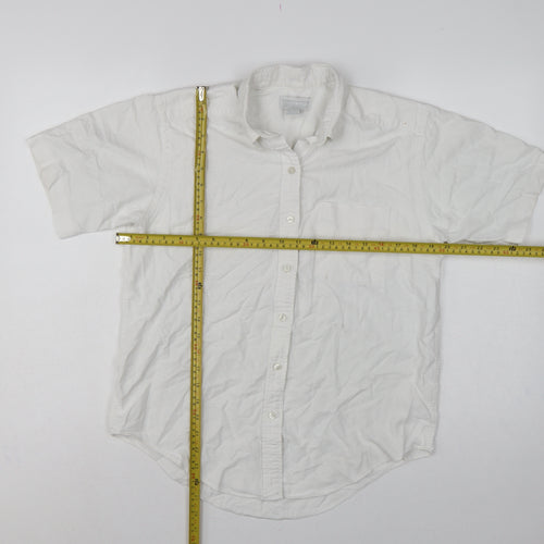 Lands' End Women White UK 14 Classic Short Sleeve Button-Up Shirt