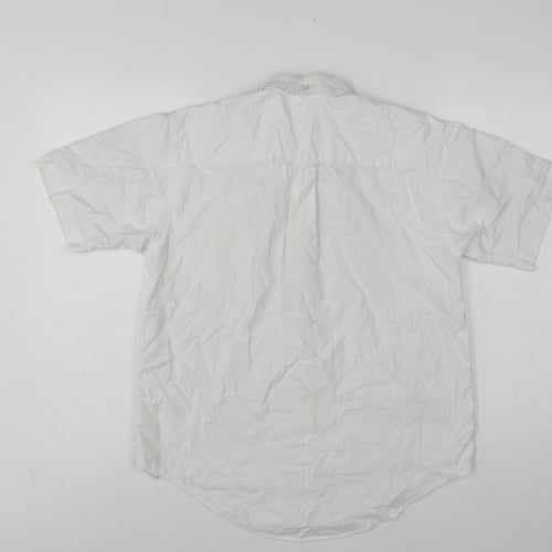 Lands' End Women White UK 14 Classic Short Sleeve Button-Up Shirt