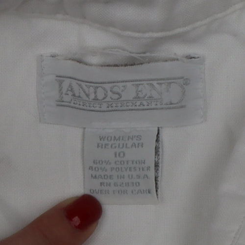 Lands' End Women White UK 14 Classic Short Sleeve Button-Up Shirt