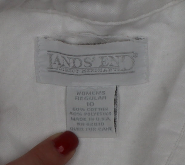 Lands' End Women White UK 14 Classic Short Sleeve Button-Up Shirt