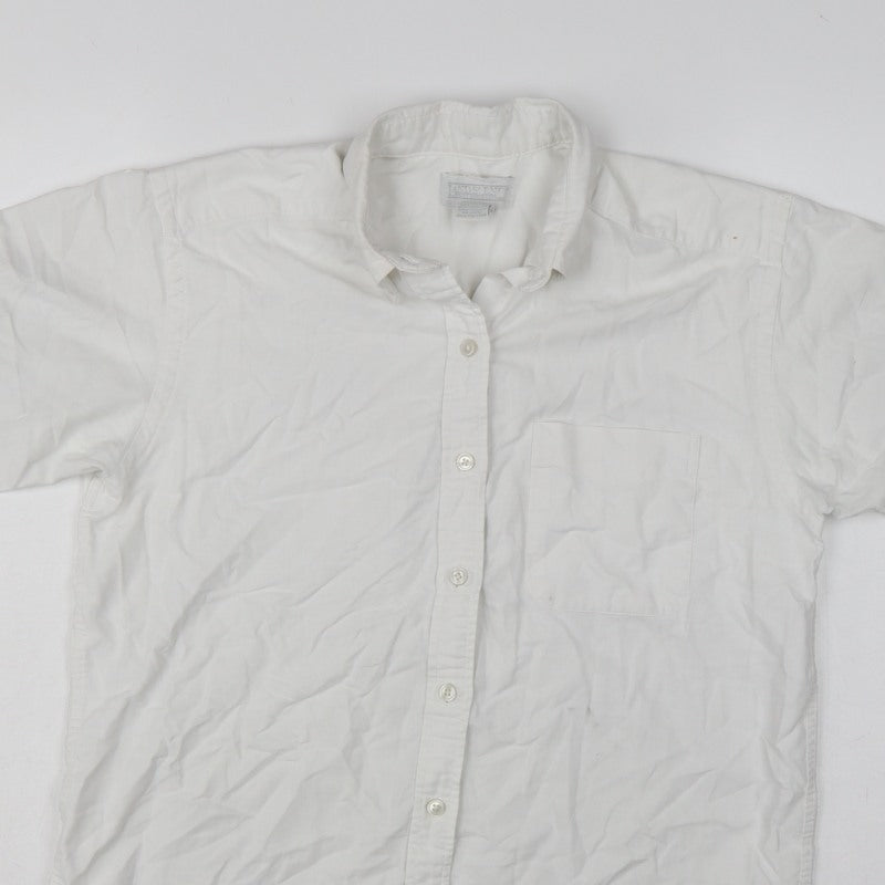 Lands' End Women White UK 14 Classic Short Sleeve Button-Up Shirt