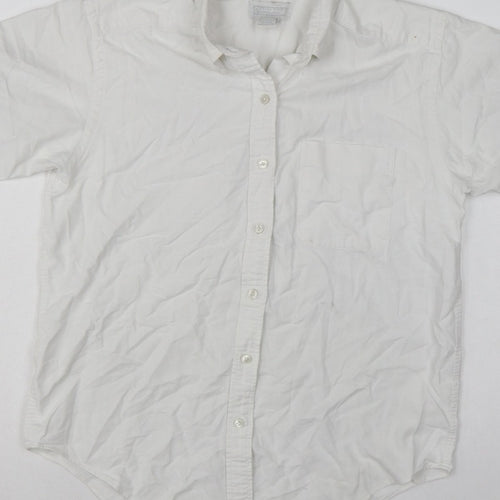 Lands' End Women White UK 14 Classic Short Sleeve Button-Up Shirt