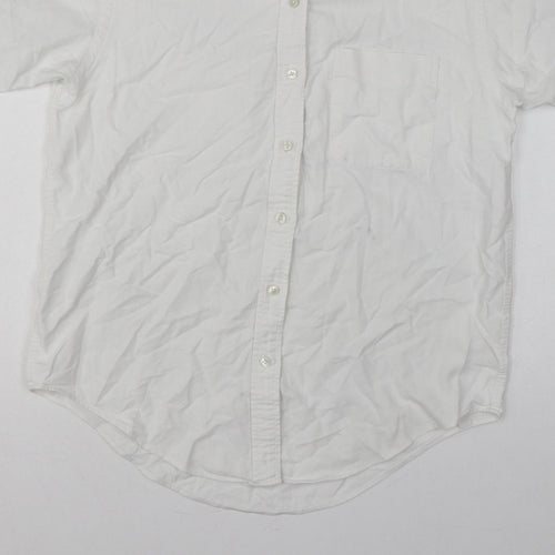 Lands' End Women White UK 14 Classic Short Sleeve Button-Up Shirt