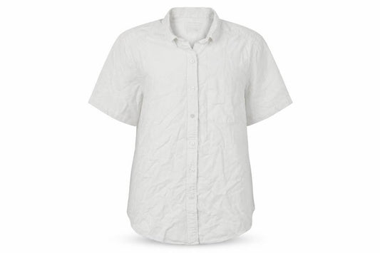 Front view of Lands' End Women White UK 14 Classic Short Sleeve Button-Up Shirt