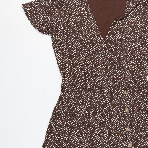 Next Women Brown Animal Print Wrap Dress UK 10 Knee Length Stretch