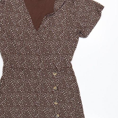 Next Women Brown Animal Print Wrap Dress UK 10 Knee Length Stretch