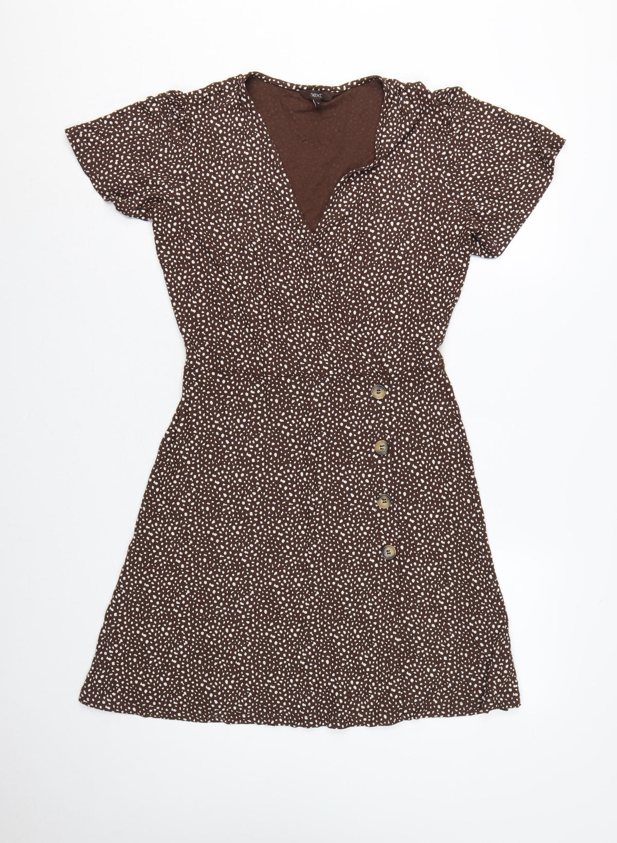 Next Women Brown Animal Print Wrap Dress UK 10 Knee Length Stretch