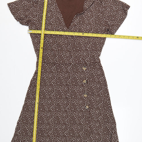 Next Women Brown Animal Print Wrap Dress UK 10 Knee Length Stretch