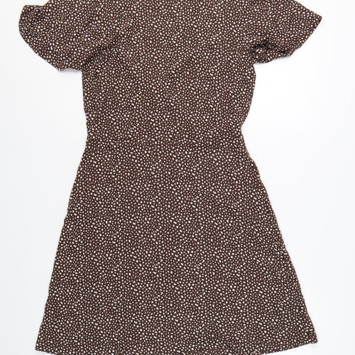 Next Women Brown Animal Print Wrap Dress UK 10 Knee Length Stretch