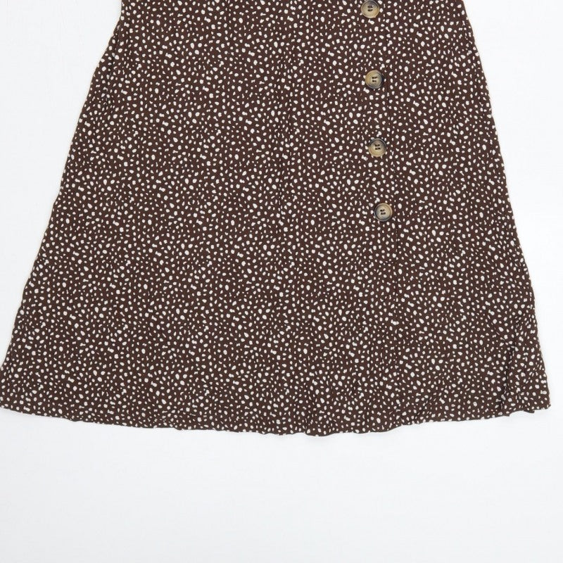Next Women Brown Animal Print Wrap Dress UK 10 Knee Length Stretch