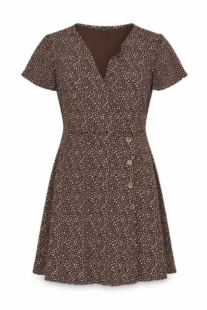 Next Women Brown Animal Print Wrap Dress UK 10 Knee Length Stretch