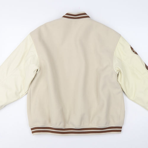 H&M Smiley Women Beige S Varsity Bomber Jacket Snap Padded