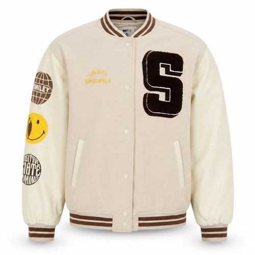 H&M Smiley Women Beige S Varsity Bomber Jacket Snap Padded