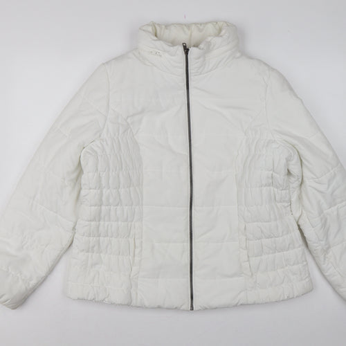 Marks and Spencer Women White L Puffer Jacket Quilted Full Zip