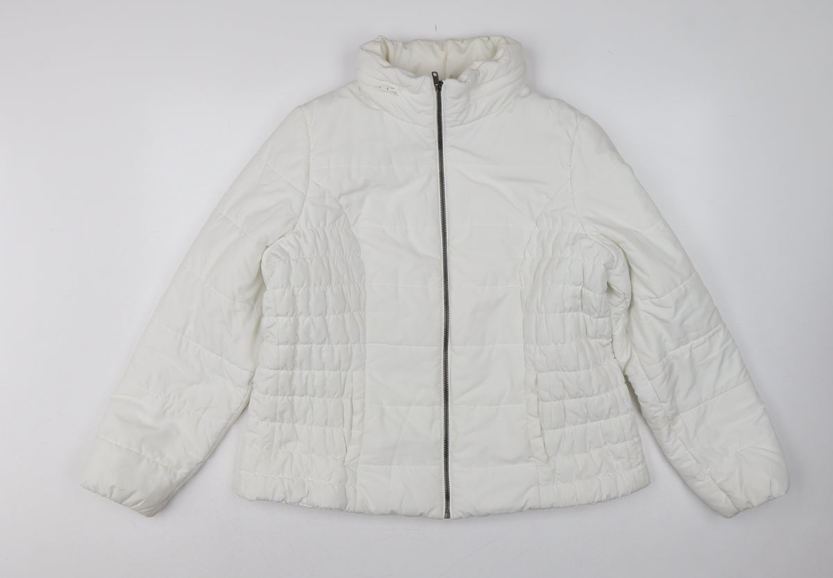 Marks and Spencer Women White L Puffer Jacket Quilted Full Zip