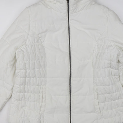 Marks and Spencer Women White L Puffer Jacket Quilted Full Zip