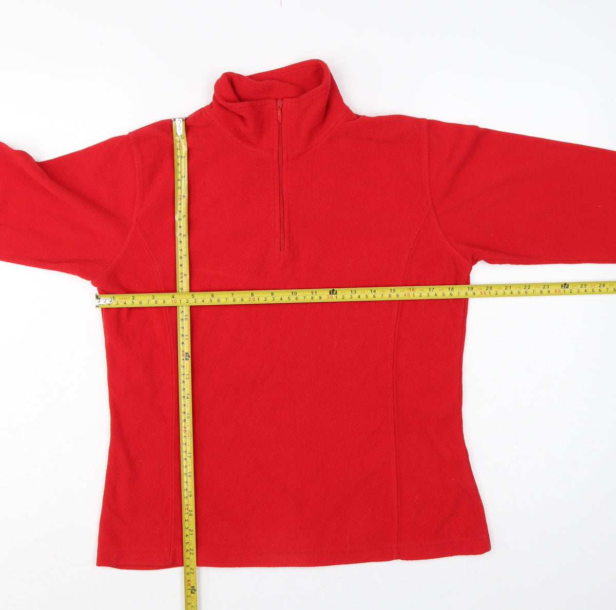 Close-up detail of Redec Women’s Red, size UK 10, Fleece 1/4 Zip Pullover Sweatshirt